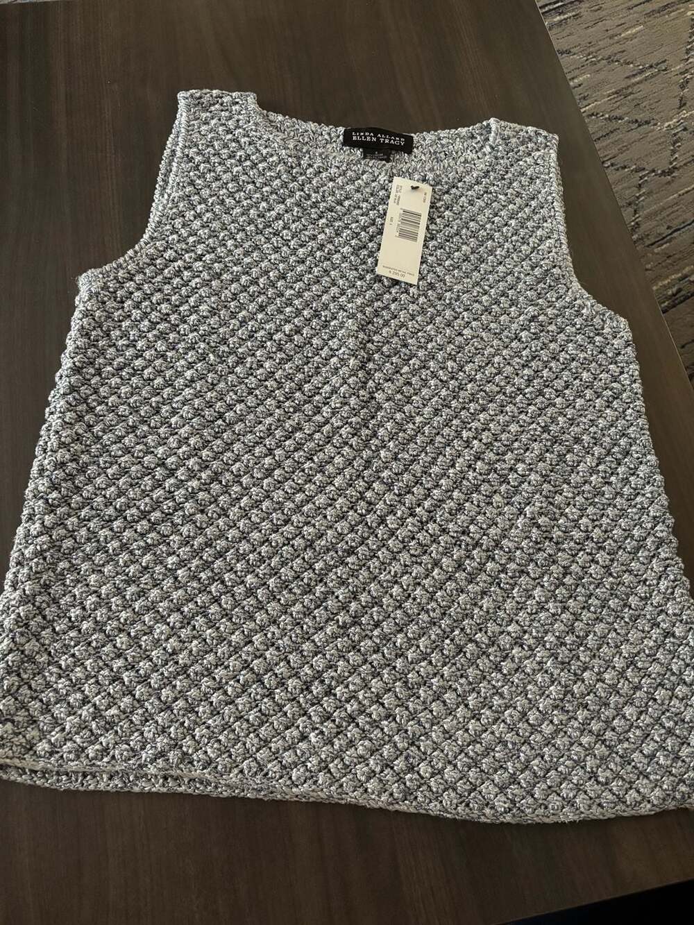Linda Allard Ellen Tracy Ice Blue Sleeveless Textured Knit Shell Top